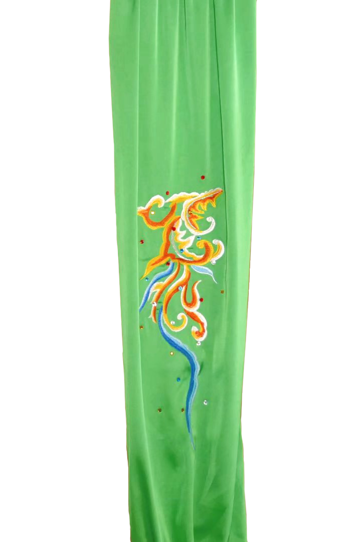 #16 Green Intricate Flying Dragon Silk
