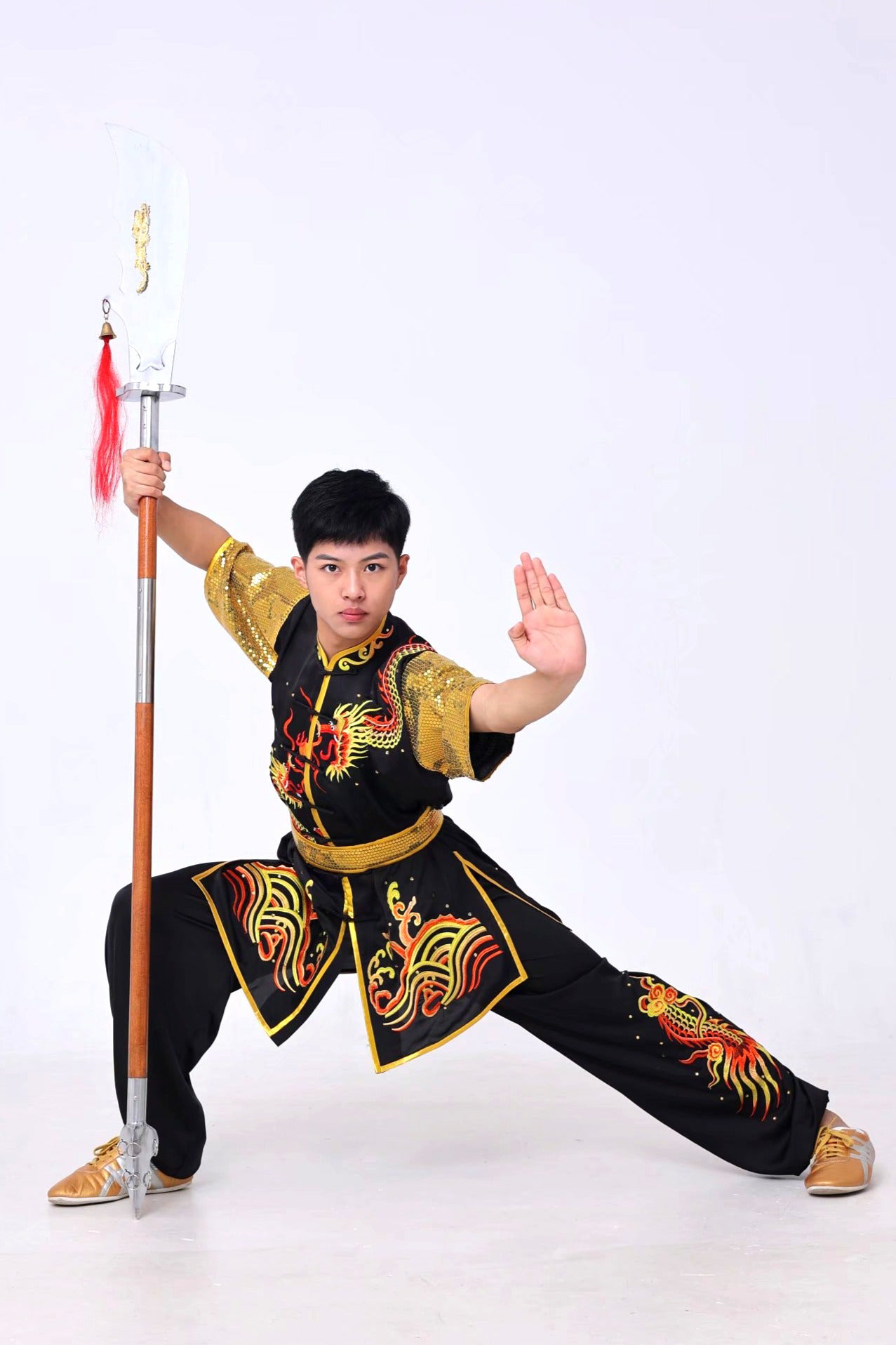 #15 Black Silk with Swirling Golden Dragon & Gold Sleeves Silk