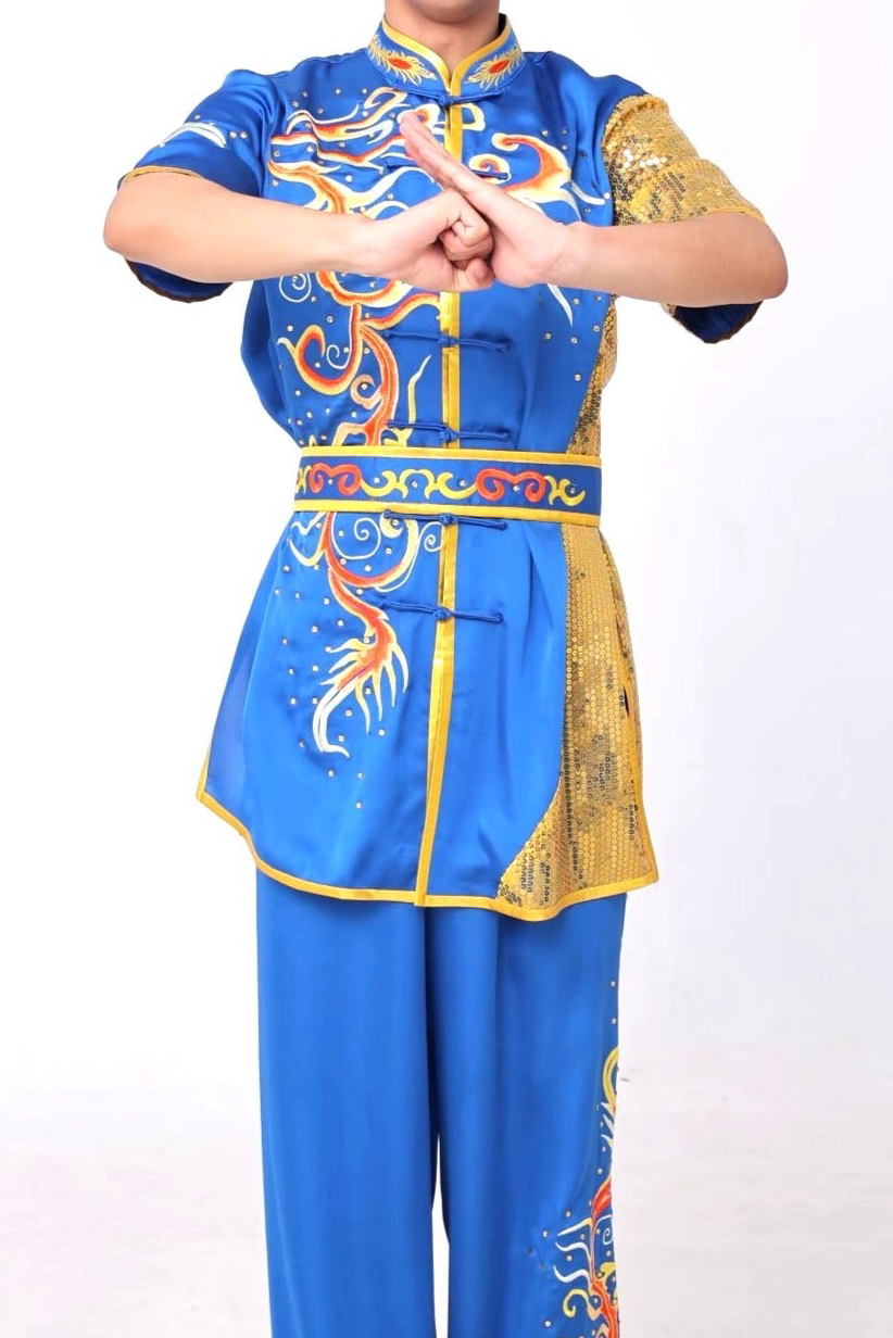 #13 Light Blue with Stunning Flame Embroidery & Gold Sequins Silk